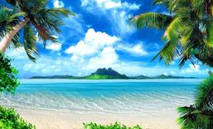 Обои фото экзотика, красивый остров, пальмы, пляж отдых на рабочий стол