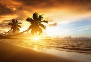 Обои закат солнца пальмы море пляж экзотика на рабочий стол