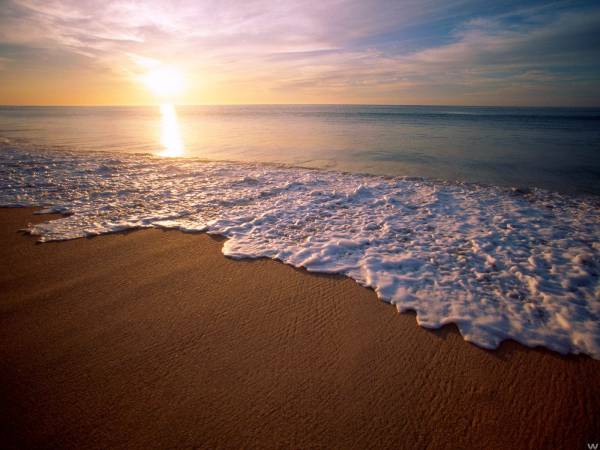 морская пена море песок закат солнца небо горизонт обои для рабочего стола