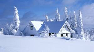 Обои зима дом в снегу деревья засыпанные снегом на рабочий стол