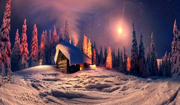 изба в зимнем лесу, деревянный дом, зима, снег обои для рабочего стола