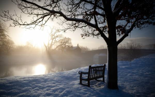 зимний пейзаж спокойного утра в деревне обои для рабочего стола