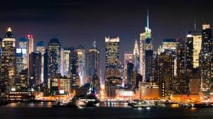 Обои светящийся ночной город New York City на рабочий стол