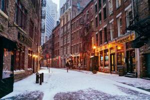 Обои улица в снегу, город New York, Манхэттен, зима на рабочий стол