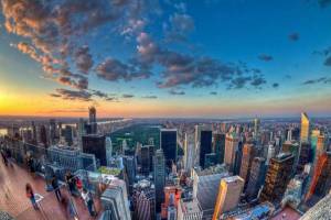 Обои красивая панорама Нью-Йорка, закат, высота, здания на рабочий стол