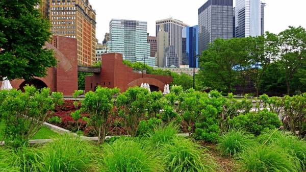 зеленый сад в городе New York обои для рабочего стола