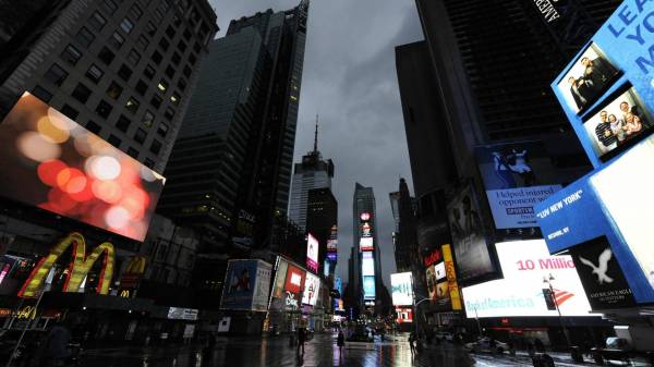 вечерний New York улица Times Square небоскребы обои для рабочего стола