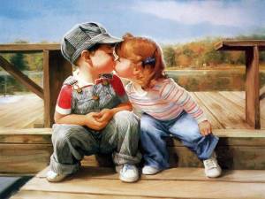 Обои детишки целуют друг друга на рабочий стол