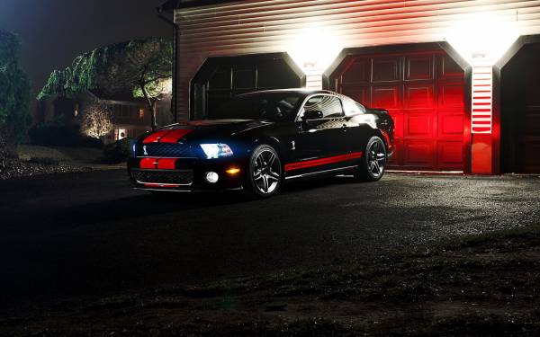 красивый черный Ford Mustang GT500 красные полосы обои для рабочего стола