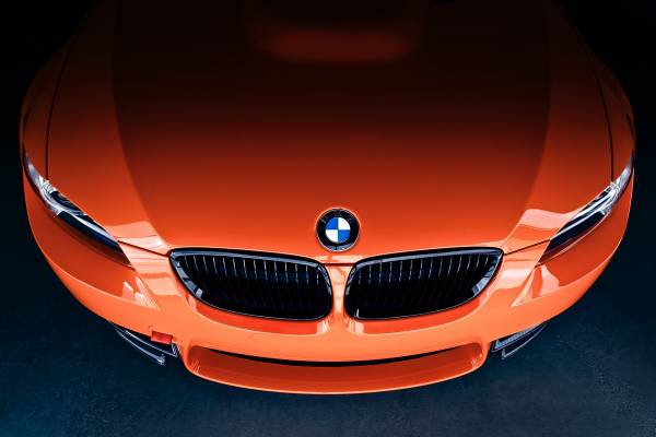 передок BMW, M3, вид сверху, спереди, оранжевый обои для рабочего стола