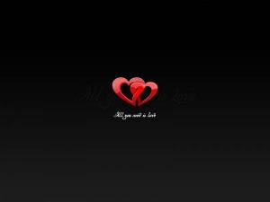 Обои два красных сердца переплетенных между собой на рабочий стол