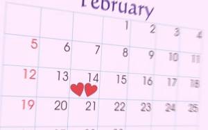 Обои календарь с сердечками возле 14 февраля на рабочий стол