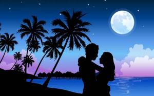 Обои влюбленные, влюбленная пара, ночь, остров, луна на рабочий стол