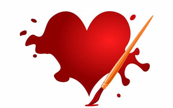 сердце нарисованное красками и кисточкой обои для рабочего стола
