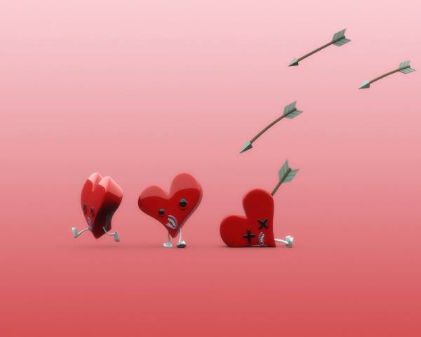 стрелы амура летят в красные сердца обои для рабочего стола