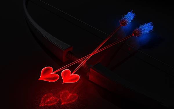 две стрелы с красными сердцами обои для рабочего стола
