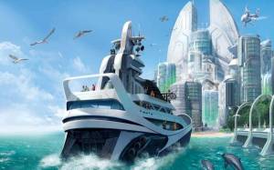 Обои большая яхта плывет к берегу, игра Anno 2070 на рабочий стол