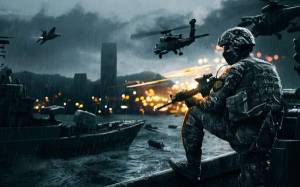 Обои Battlefield 4, игра, солдат, вертолеты, дождь на рабочий стол