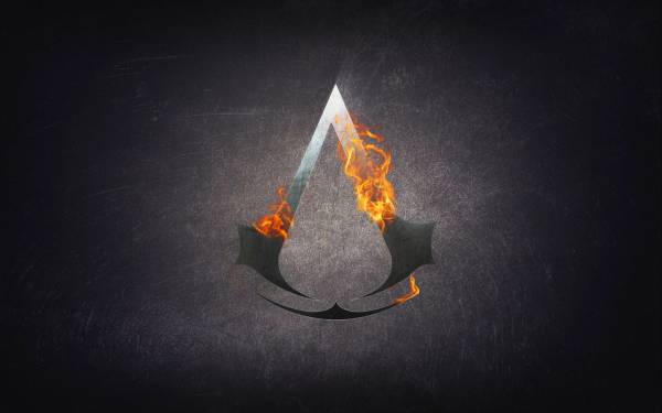 знак, символ, assassins creed в пламени огня обои для рабочего стола