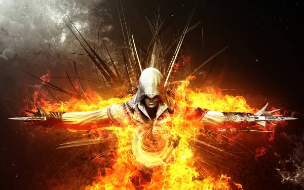 человек с ножами в огне, игра Assassin'S Creed обои для рабочего стола