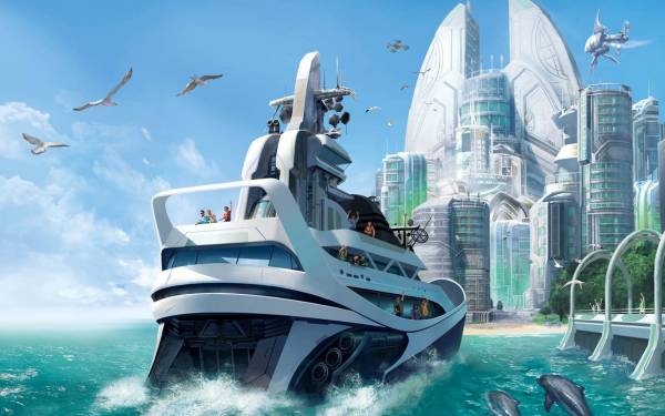 большая яхта плывет к берегу, игра Anno 2070 обои для рабочего стола
