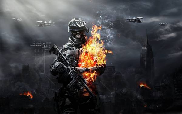 солдат зомби в огне из игры Battlefield 3 обои для рабочего стола