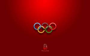Обои олимпийские кольца эмблема на красном фоне на рабочий стол