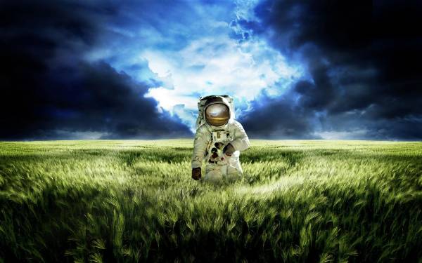 космонавт в пшеничном поле обои для рабочего стола