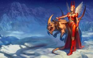 Обои игра Etherlords 2 девушка с драконом на снегу на рабочий стол