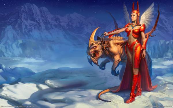 игра Etherlords 2 девушка с драконом на снегу обои для рабочего стола