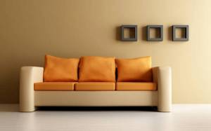 Обои стильный диван, полки, минимализм, комната на рабочий стол