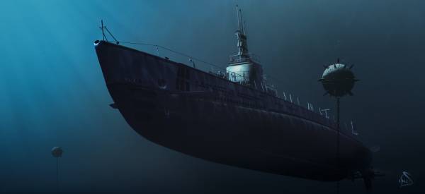 тонущий корабль подводные мины на глубине океана обои для рабочего стола