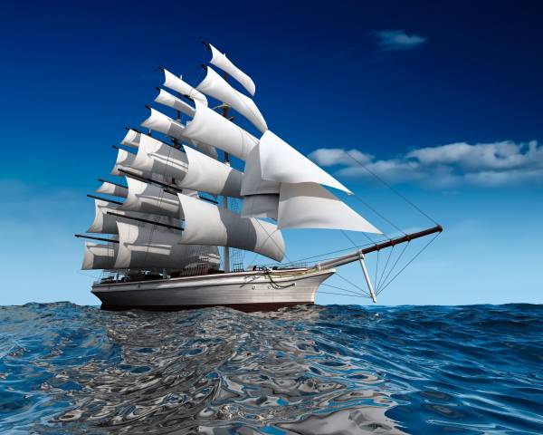 корабль парусник море волны небо обои для рабочего стола
