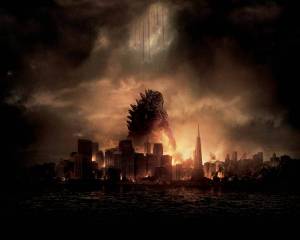 Обои Godzilla Годзилла, город в огне, мрак, фильм на рабочий стол