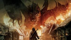 Обои Дракон в огне из фильма Хоббит: Битва пяти воинств на рабочий стол