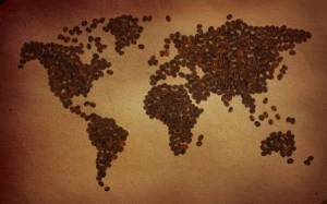 Обои карта мира материки выложенные из зерен кофе на рабочий стол