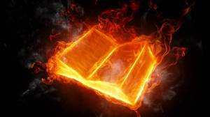 Обои книга в пламени огня, горит, дым, языки пламени на рабочий стол