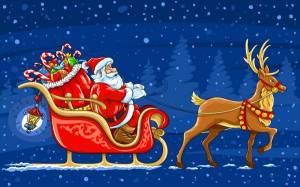 Обои Дед Мороз едет в санях с мешком подарков для детей на рабочий стол