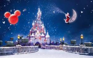 Обои замок Disneyland, Санта, снег, новогодняя сказка на рабочий стол