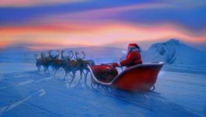 Обои Дед Мороз, северный полюс, везет подарки в санях на рабочий стол