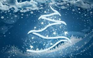 Обои елка, снег, звезды, снежинки, зима, новый год на рабочий стол