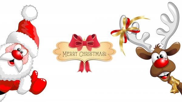 забавный Дед Мороз и олень Merry Christmas обои для рабочего стола