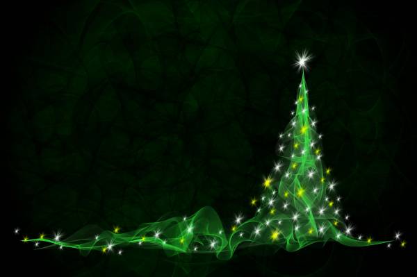 зеленая абстракция, елка, сияние, праздник обои для рабочего стола