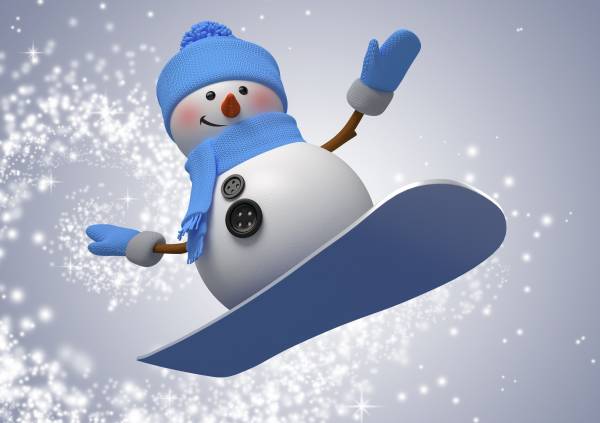 снеговик на сноуборде катается зимой обои для рабочего стола