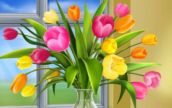 букет тюльпанов в вазе на 8 марта обои для рабочего стола