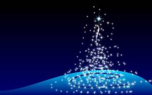 Обои форма новогодней елки из звезд на синем фон на рабочий стол