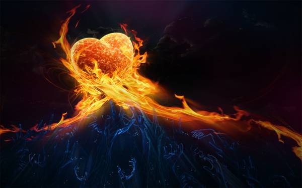 руки тянутся к огненному сердцу в пламени огня обои для рабочего стола