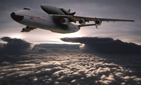 реактивный самолёт Ан-225 «Мрия» над облаками обои для рабочего стола