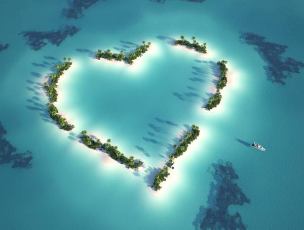 тропические пальмовые острова в форме сердца обои для рабочего стола