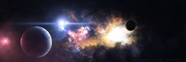 две планеты в галактике туманность взрыв свечение обои для рабочего стола